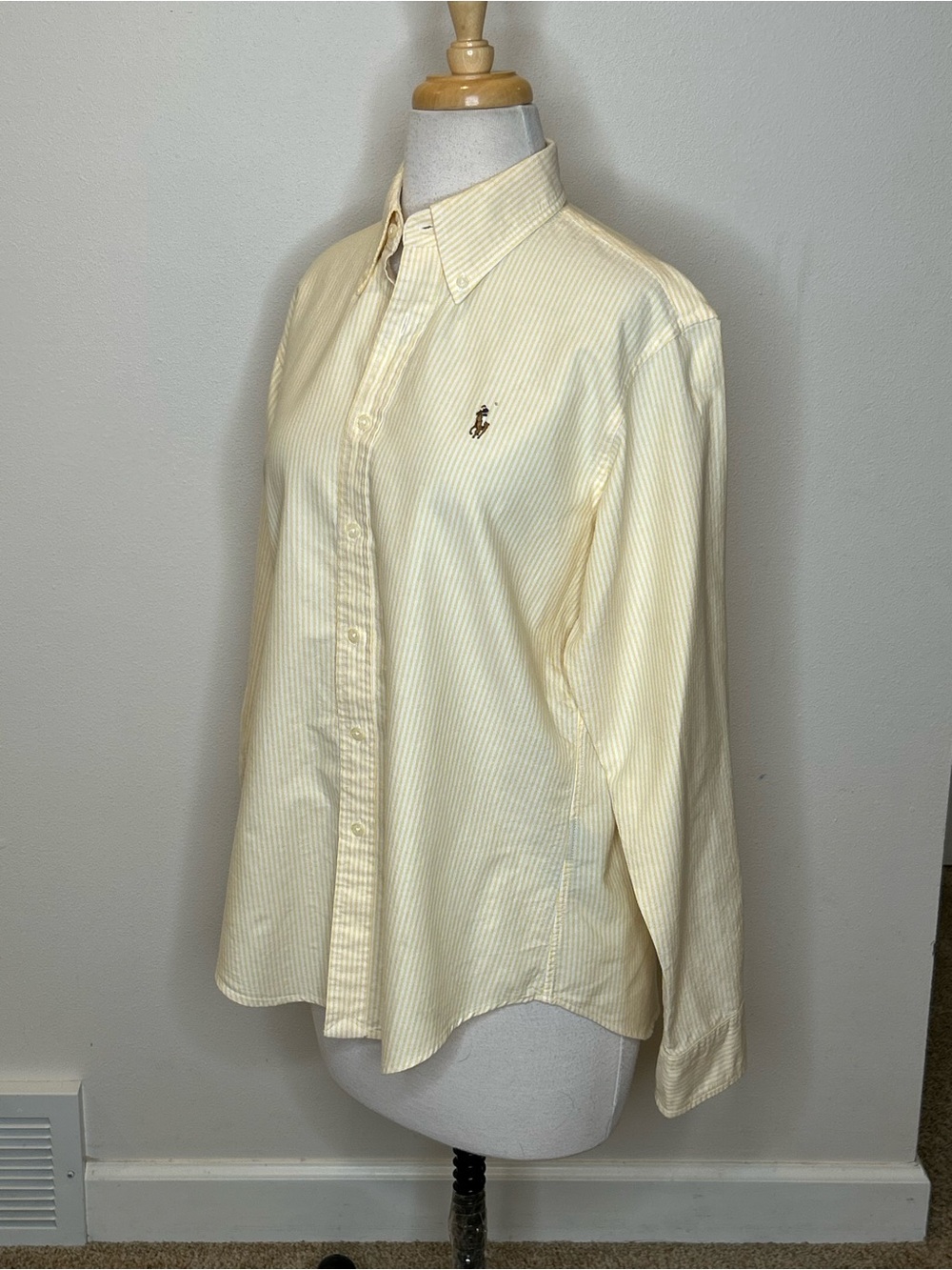 Ralph Lauren Classic Fit Yellow & White Stripe Oxford Button-Down Shirt Size 12 - Picture 6 of 9